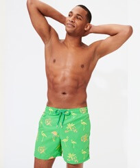 Men Swimwear Embroidered 2012 Flamants Rose - Limited Edition Grass green front worn view