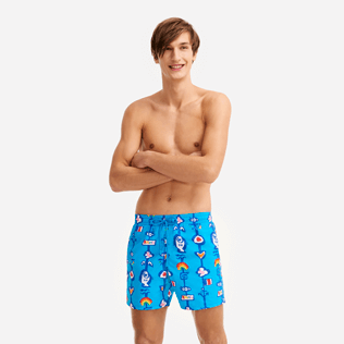 Men Classic Printed - Men Swimwear Totem - Vilebrequin x JCC+ - Limited Edition, Swimming pool front worn view