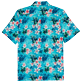 Men Others Printed - Men Bowling Shirt Linen and Cotton Turtles Jungle, Lazulii blue back view