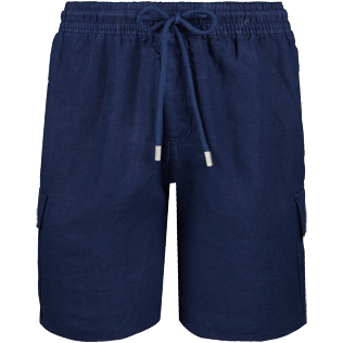 Homme AUTRES Uni - Bermuda poches cargo en Lin homme uni, Bleu marine front Homme AUTRES Uni - Bermuda poches cargo en Lin homme uni, Bleu marine front