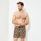 Men Classic Embroidered - Men Swim Trunks Embroidered Indian Ceramic - Limited Edition, Sapphire front worn view