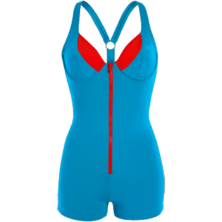Donna Intero Unita - Costume intero donna a contrasto con shorts - Vilebrequin x JCC+ - Edizione limitata, Swimming pool vista frontale