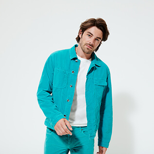 Herren Andere Uni - Trucker-Jacke aus Samt für Herren, Türkis frontworn Herren Andere Uni - Trucker-Jacke aus Samt für Herren, Türkis frontworn