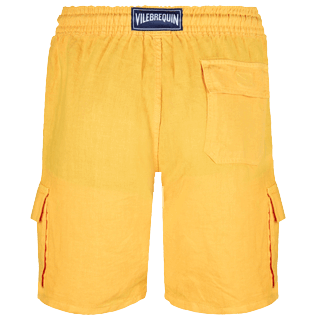 Herren Andere Uni - Einfarbige Leinen-Bermudashorts mit Cargotaschen für Herren, Curry back Herren Andere Uni - Einfarbige Leinen-Bermudashorts mit Cargotaschen für Herren, Curry back