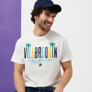 Uomo Altri Stampato - T-shirt uomo in cotone Vilebrequin Palms, Off white dettagli vista 3