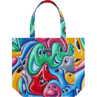 Fitted Printed - Tote bag Faces In Places - Vilebrequin x Kenny Scharf, Multicolor front view