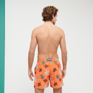 Men Classic Embroidered - Men Swimwear Embroidered Ronde Des Tortues - Limited Edition, Guava back worn view