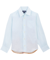 Boys Others Printed - Boys Printed Linen Shirt Père & Fils, Sky blue 2 front view