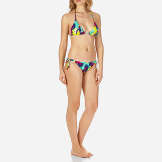 Women Triangle Printed - Women Sliding Triangle Bikini Top Birds of Paradise, Veronese green frontworn Women Triangle Printed - Women Sliding Triangle Bikini Top Birds of Paradise, Veronese green frontworn