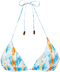 Women Triangle Bikini Top Palms & Stripes - Vilebrequin x The Beach Boys White front view