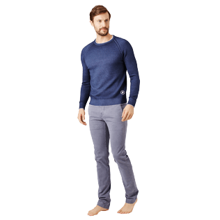 Hombre Autros Liso - Jersey de lana con cuello redondo para hombre, Azul marino vista frontal desgastada