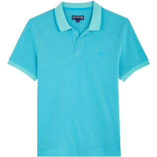 Men Others Solid - Men Cotton Pique Polo Shirt Solid, Azure front view