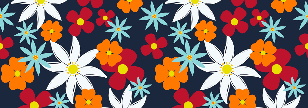 Autros Estampado - Camisa de verano en gasa de algodón con estampado 1977 Spring Flowers unisex, Azul marino estampado