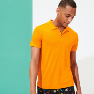 Men Others Solid - Men Tencel Polo Shirt Solid, Apricot frontworn Men Others Solid - Men Tencel Polo Shirt Solid, Apricot frontworn
