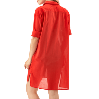 Women Dresses Solid - Solid dress shirt, Poppy red backworn Women Dresses Solid - Solid dress shirt, Poppy red backworn