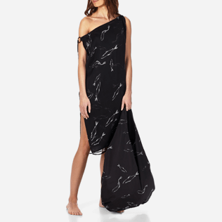 Women Others Printed - Women Cowl neck Silk Voile Dress Fish Dance, Black supp3 Women Others Printed - Women Cowl neck Silk Voile Dress Fish Dance, Black supp3