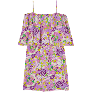 Damen Andere Bedruckt - Schulterfreies Rainbow Flowers Kleid für Damen, Cyclamen Rückansicht