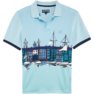 Men Others Printed - Men Pique Cotton Polo shirt Harbor, Frosted blue front Men Others Printed - Men Pique Cotton Polo shirt Harbor, Frosted blue front