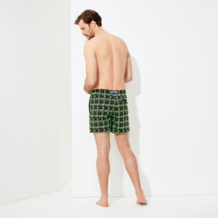Men Embroidered Embroidered - Men Swim Trunks Embroidered Carreaux - Limited Edition, Black back worn view