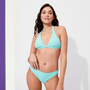 Mujer Braguitas Liso - Braguita de bikini de talle medio con estampado Plumes Jacquard para mujer, Laguna detalles vista 2