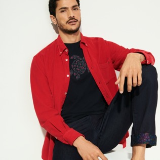 Picture of Men Others Solid - Men Corduroy Shirt Solid, Carmin details view 3 Picture of Men Others Solid - Men Corduroy Shirt Solid, Carmin details view 3