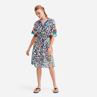 Women Others Printed - Women Cover-up Leopard and Rainbow - Vilebrequin x JCC+ - Limited Edition, White frontworn Women Others Printed - Women Cover-up Leopard and Rainbow - Vilebrequin x JCC+ - Limited Edition, White frontworn