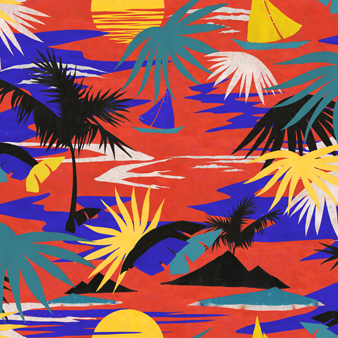 Hawaiian Bademode mit Stretch für Herren - Vilebrequin x Palm Angels, Red drucken
