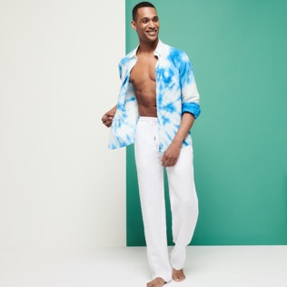 Hombre Autros Liso - Pantalón de lino liso para hombre, Blanco detalles vista 3