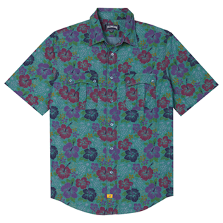 Men Others Printed - Men Chambray Bowling Shirt, Water green front Men Others Printed - Men Chambray Bowling Shirt, Water green front