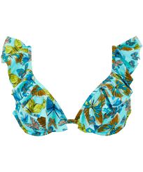 Women Underwire Printed - Women Halter Bikini Top Butterflies, Lagoon front view