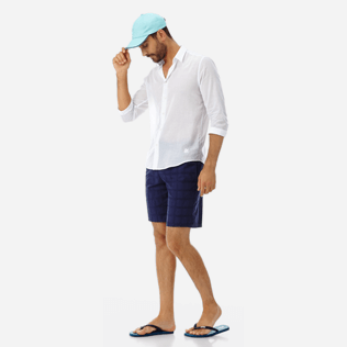 Hombre Autros Gráfico - Bermudas tipo cargo de algodón con estampado Carreaux para hombre, Azul marino supp2 Hombre Autros Gráfico - Bermudas tipo cargo de algodón con estampado Carreaux para hombre, Azul marino supp2