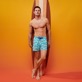 Men Others Printed - Men Stretch Swim Trunks Palms & Surfs - Vilebrequin x The Beach Boys, Lazulii blue front worn view