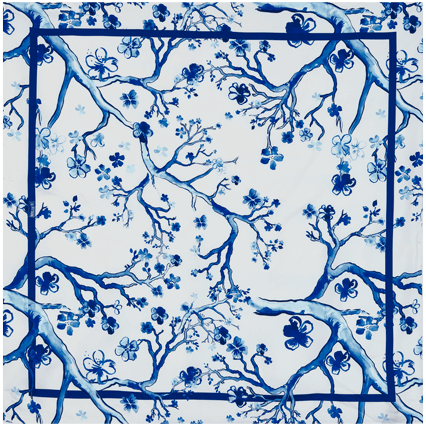 AUTRES Imprimé - Foulard en soie carré Cherry Blossom, Bleu de mer vue de face
