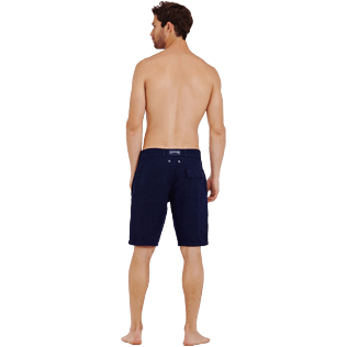 Men Others Solid - Men straight Linen Bermuda Shorts Solid, Navy backworn Men Others Solid - Men straight Linen Bermuda Shorts Solid, Navy backworn