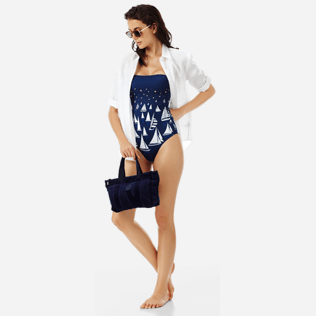 Damen Einteiler Bestickt - Porto Cervo Bustier-Badeanzug für Damen, Marineblau supp2 Damen Einteiler Bestickt - Porto Cervo Bustier-Badeanzug für Damen, Marineblau supp2