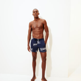 Men Stretch classic Printed - Men Swim Trunks Stretch Vilebrequin labels, Navy supp1 Men Stretch classic Printed - Men Swim Trunks Stretch Vilebrequin labels, Navy supp1