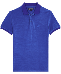 Men Others Solid - Men Terry Polo Shirt Solid, Sea blue front view