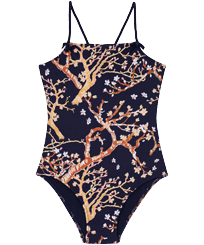 Girls One-piece Swimsuit Sweet Blossom Marineblau Vorderansicht