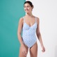 Women Fitted Printed - Women One-piece Swimsuit Ikat Medusa, White front worn view Women Fitted Printed - Women One-piece Swimsuit Ikat Medusa, White front worn view
