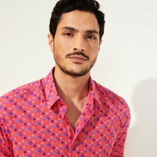 Picture of Men Others Printed - Men Cotton Voile Summer Shirt Micro Ronde Des Tortues, Shocking pink details view 3 Picture of Men Others Printed - Men Cotton Voile Summer Shirt Micro Ronde Des Tortues, Shocking pink details view 3