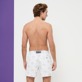 Men Classic Embroidered - Men Swimwear Embroidered Iridescent Flowers of Joy - Limited Edition, White back worn view