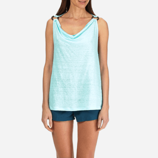 Women Others Solid - Women Cowl neck Linen Jersey Top Solid, Lagoon supp1 Women Others Solid - Women Cowl neck Linen Jersey Top Solid, Lagoon supp1