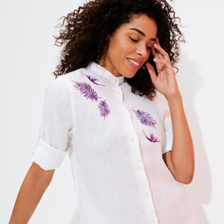 Photo de Femme AUTRES Brodé - Robe Chemise femme en lin Broderie Madrague, Blanc vue de détail 2 Photo de Femme AUTRES Brodé - Robe Chemise femme en lin Broderie Madrague, Blanc vue de détail 2