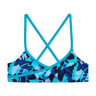 Niñas Autros Estampado - Top de bikini bandeau con estampado Camouflage Turtles, Celeste front Niñas Autros Estampado - Top de bikini bandeau con estampado Camouflage Turtles, Celeste front