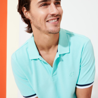 Hombre Autros Liso - Polo en piqué de algodón de color liso para hombre, Laguna supp1 Hombre Autros Liso - Polo en piqué de algodón de color liso para hombre, Laguna supp1
