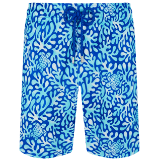 Men Long classic Printed - Men Swim Trunks Long Ultra-light and packable Turtles Splash, Sea blue front view