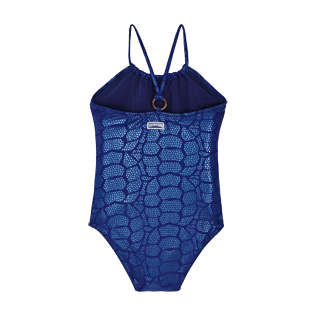 Mädchen Andere Bedruckt - Shell Turtles Badeanzug für Mädchen, Marineblau Rückansicht
