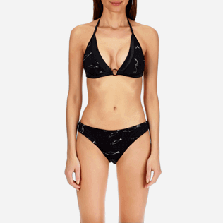 Women Halter Printed - Women Triangle Bikini Top Fish Dance, Black supp1 Women Halter Printed - Women Triangle Bikini Top Fish Dance, Black supp1