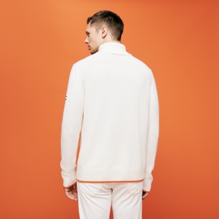 Men Wool Turtleneck Jacquard Sweater Off white back worn view