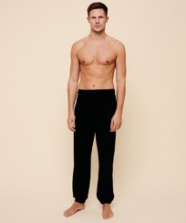 Unisex Terry Pants Solid Black front worn view